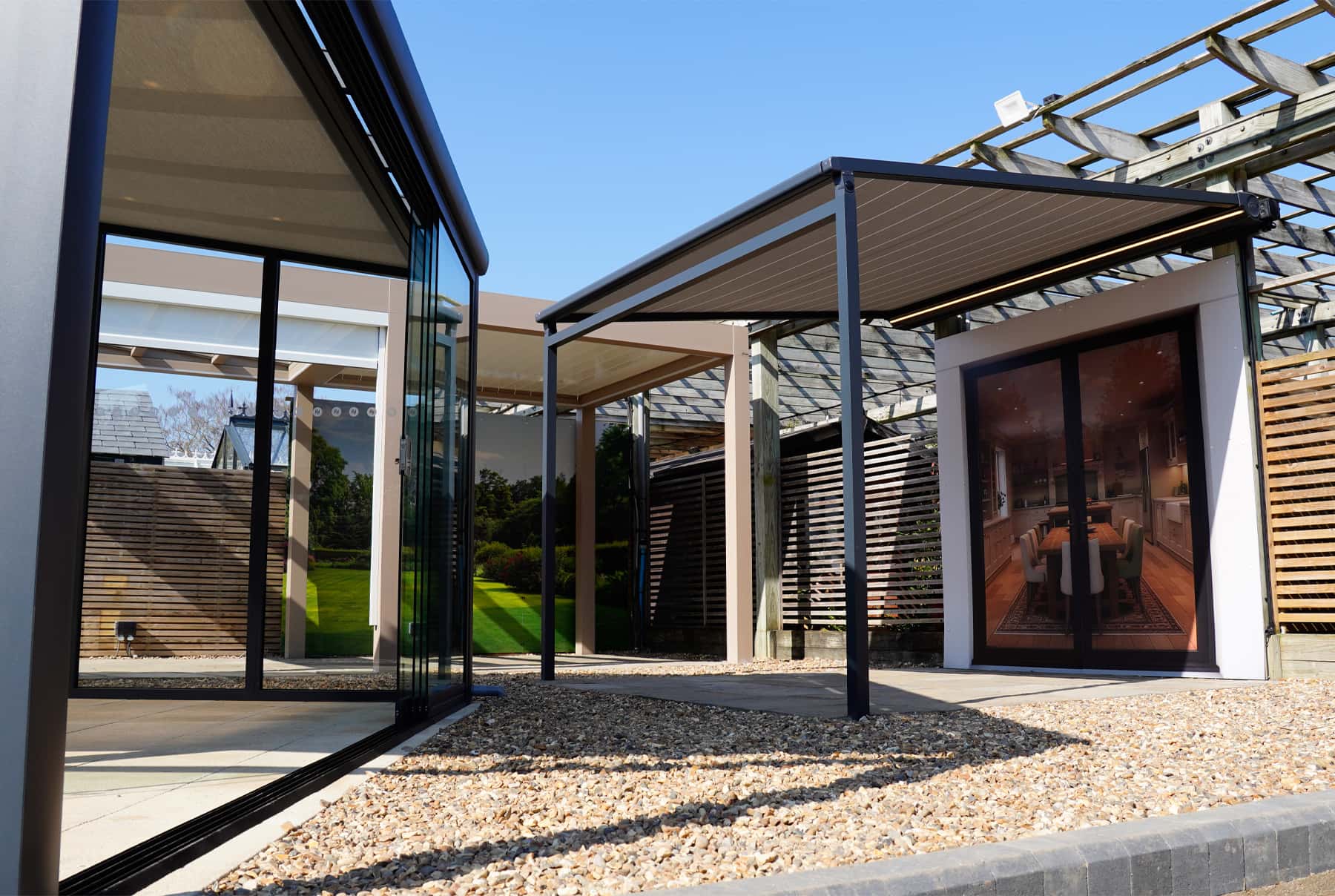Louvered Roof Pergla intallation Ware Hertfordshire showroom